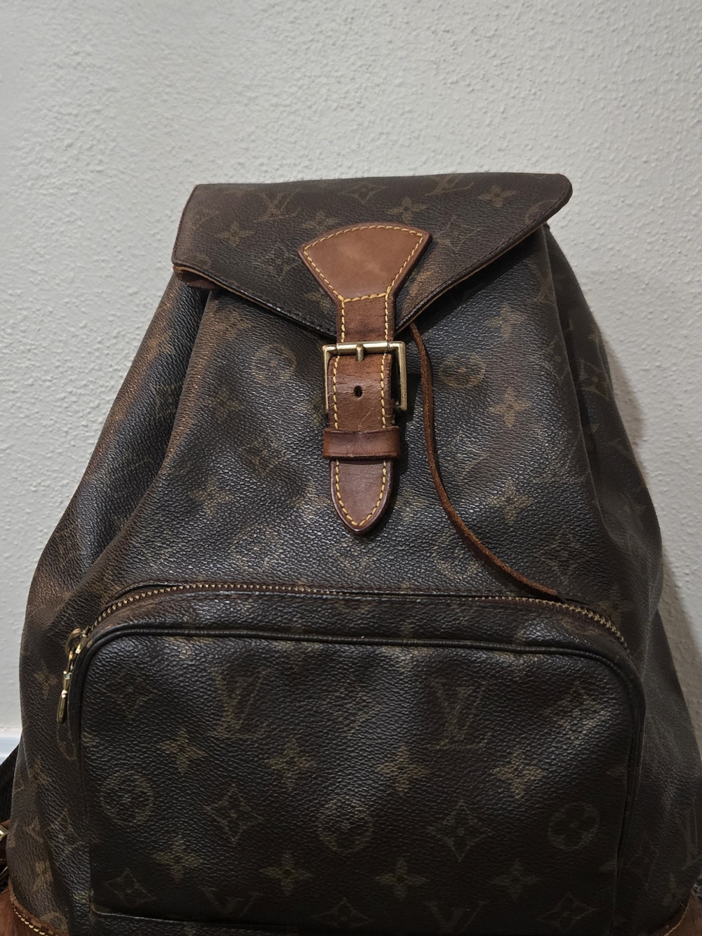 Louis Vuitton Brown Monogram Canvas Backpack with Leather Trim